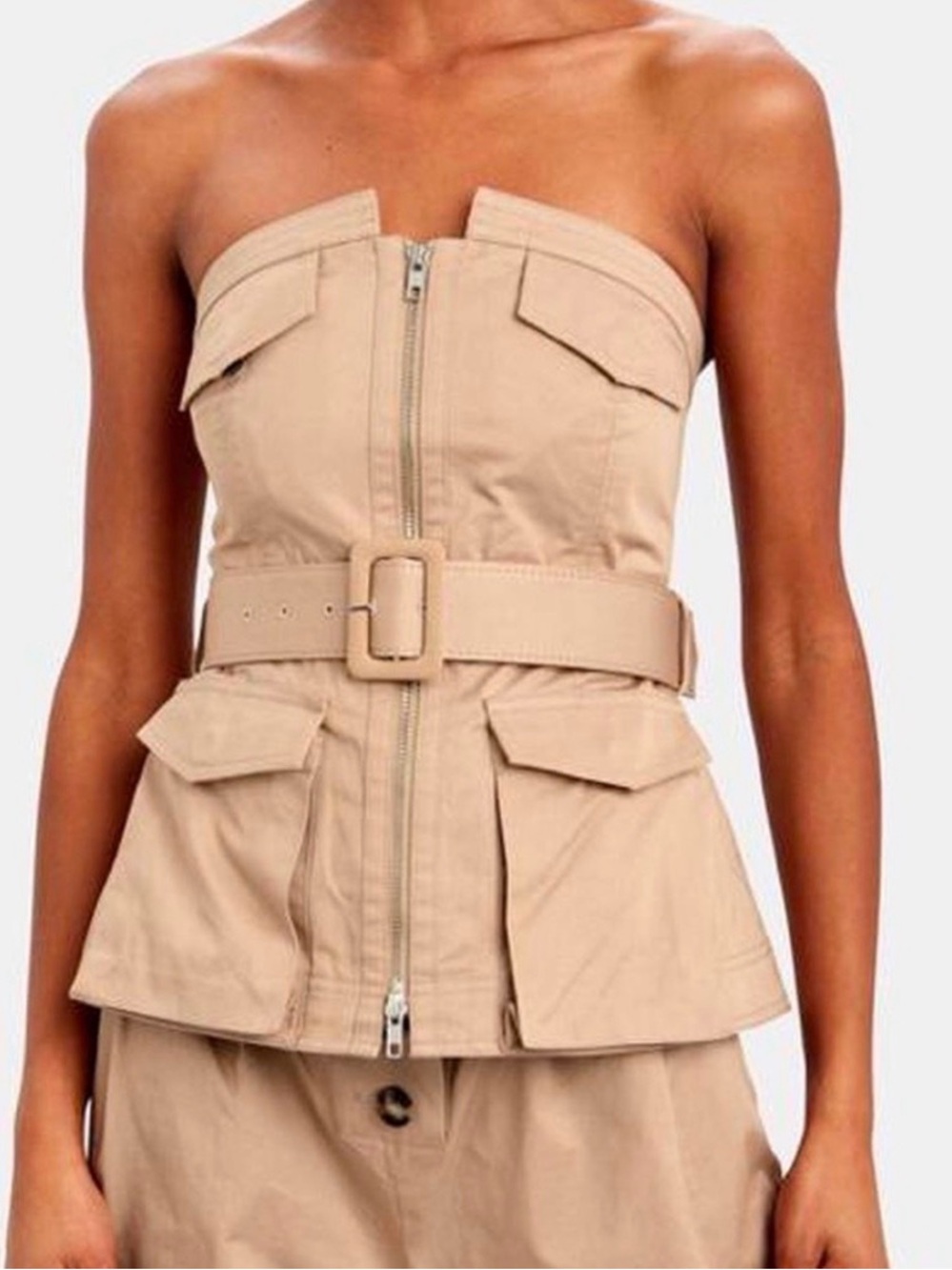 NWT Self-Portrait Tan Belted Bustier Strapless Top - Size 6